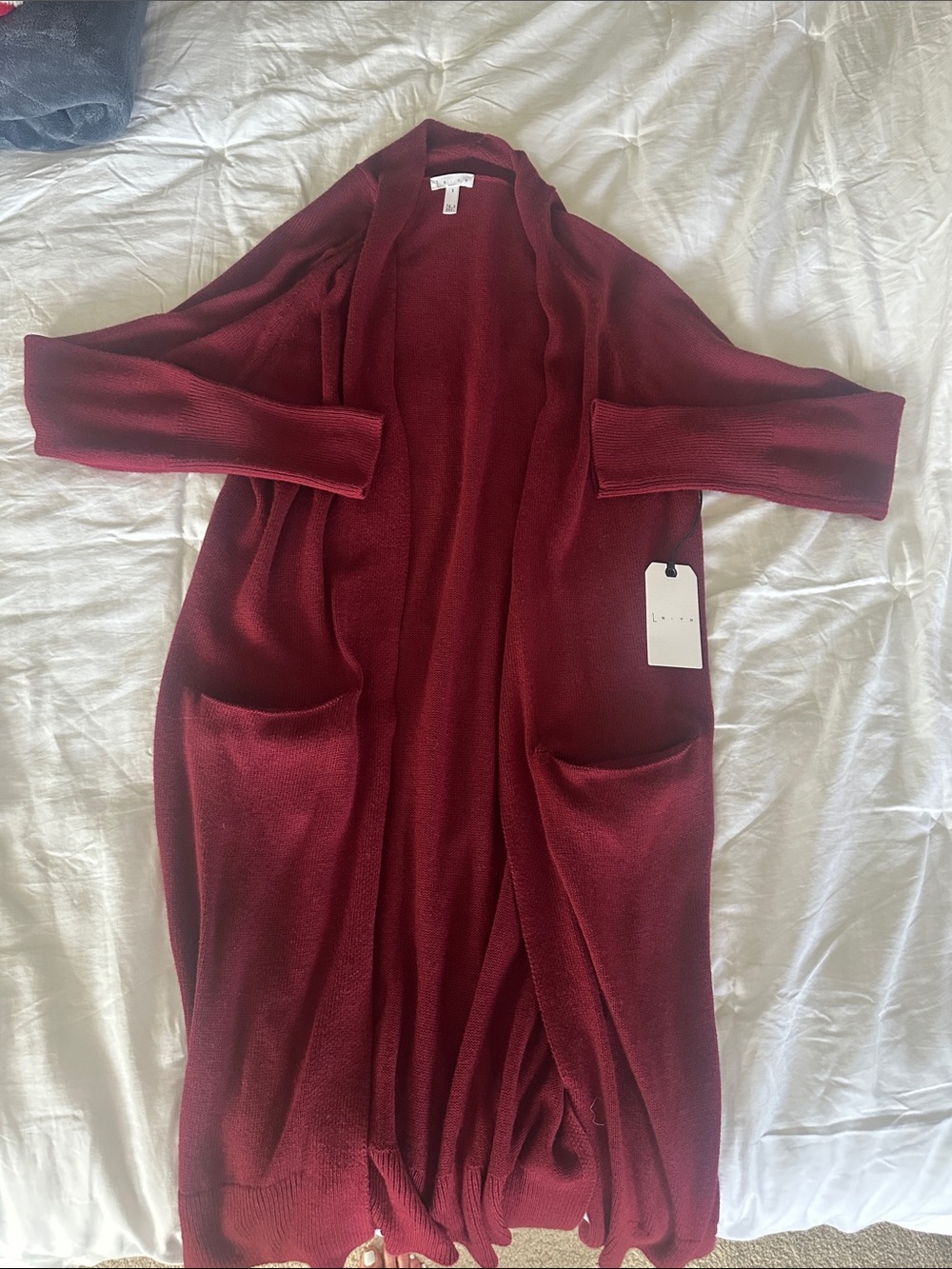 Leith new w/tags women’s Long Open-Front Cardigan Sweater - Burgundy sz s